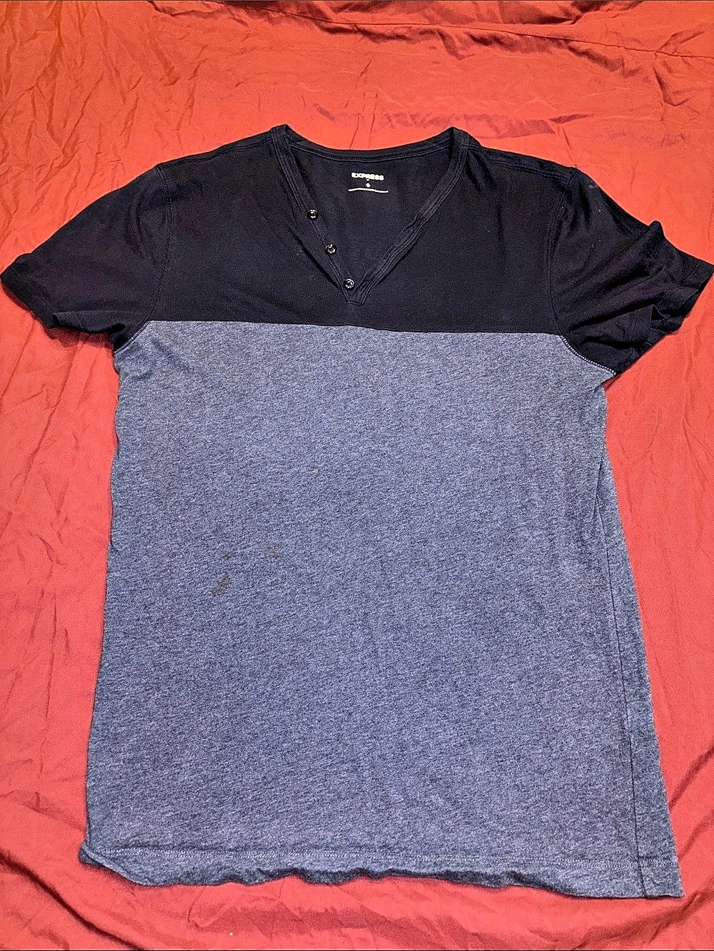 Express Color Block Henley Tee in Blue & Gray